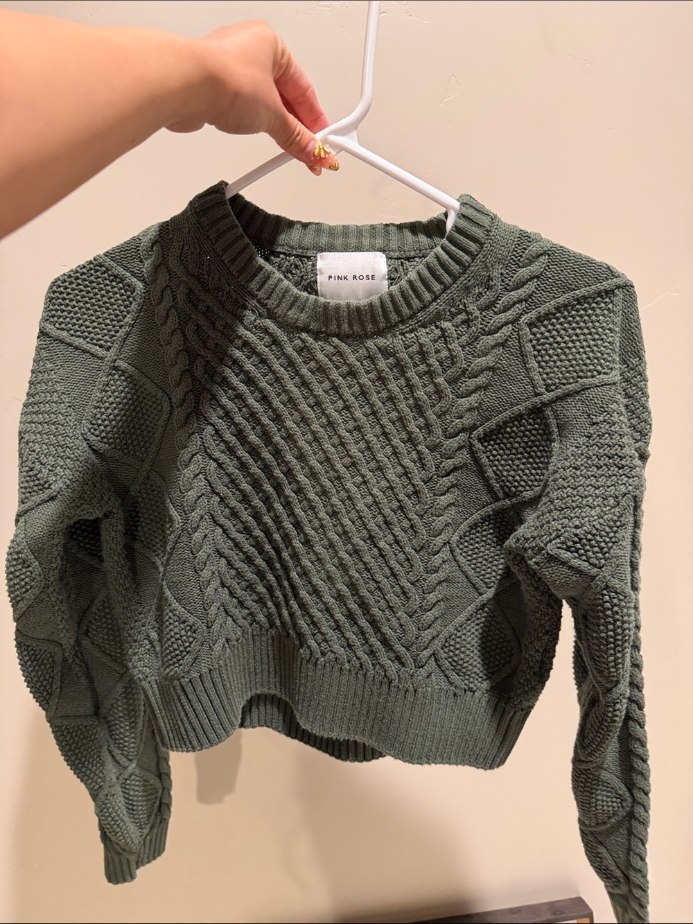 PINK ROSE Olive Cable Knit Crewneck Sweater